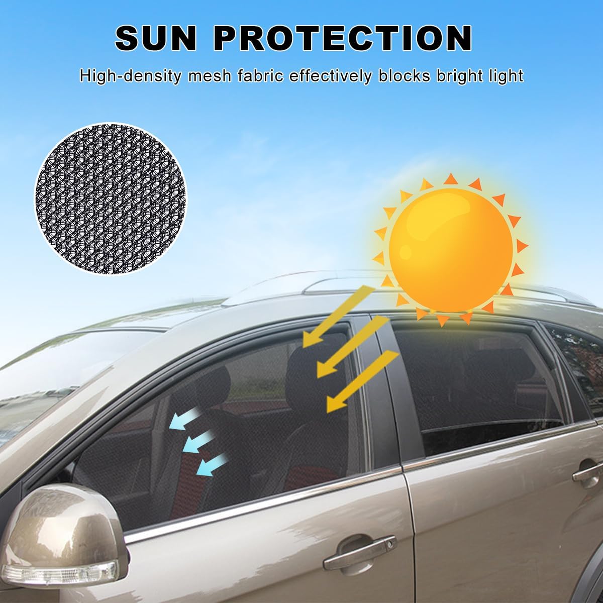 2PCS Car Window Shade, 19.3"×29.1" Magnetic Auto Front Side Window Cling Sunshade, Car Window Screen for Sun, Glare and UV Rays Protection, Vehicle Sun Shades for Baby
