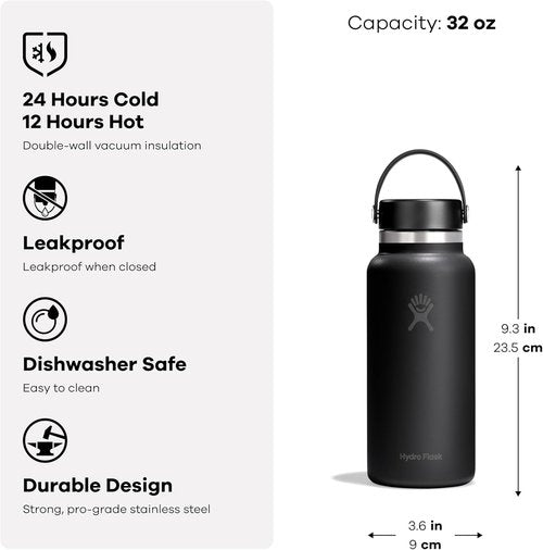 Hydro Flask Water Bottle - Insulated Stainless Steel, Leakproof & Refillable | 32 Oz Mermaid Green