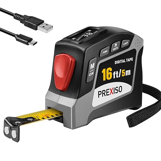 PREXISO 2-in-1 Digital Tape Measure - 16Ft Rechargeable Digital Measuring Tape