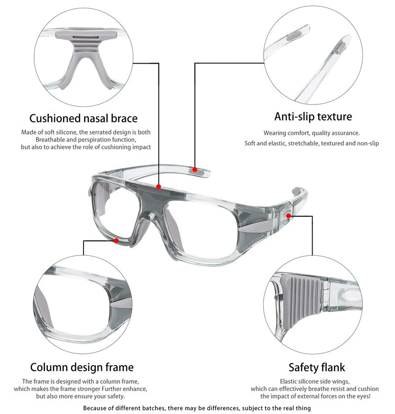 SooGree Sports Glasses, Basketball Football Soccer Racketball Goggles for Men & Women, Anti-Fog Safety Protective Eyewear （Grey frame Grey pads