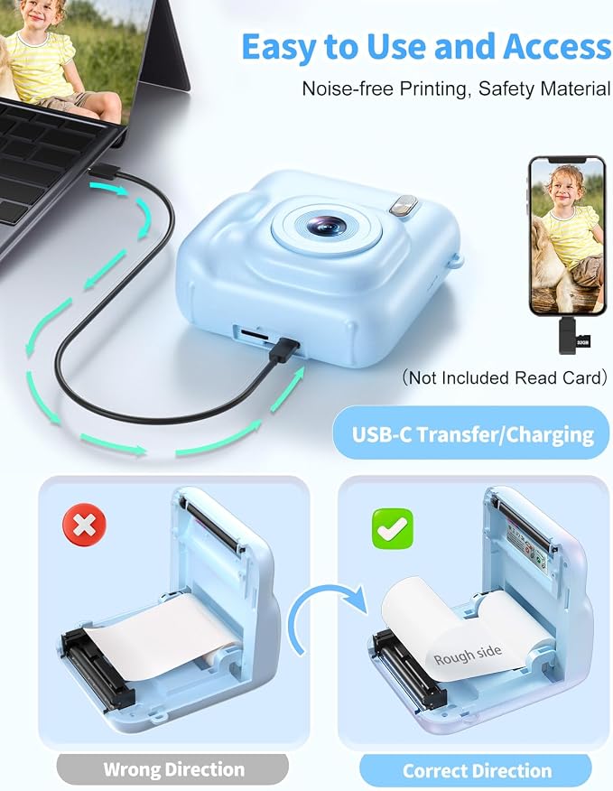 Digital Camera for Kids Instant Print, 48MP Dual-Lens Kids Camera for Girls