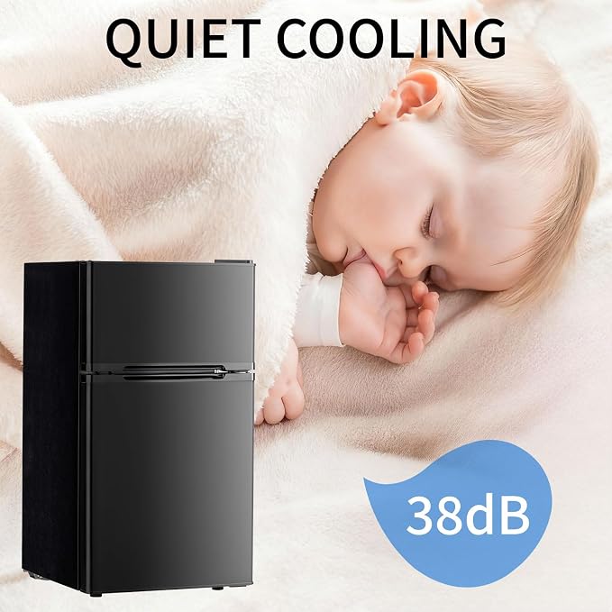 Refrigerator 3.2 Cu.Ft Mini Fridge with Freezer, 7-Temperature | Double Door Compact Refrigerator, Adjustable Thermostat & Removable Shelves for Dorm Apartment (2 Door)