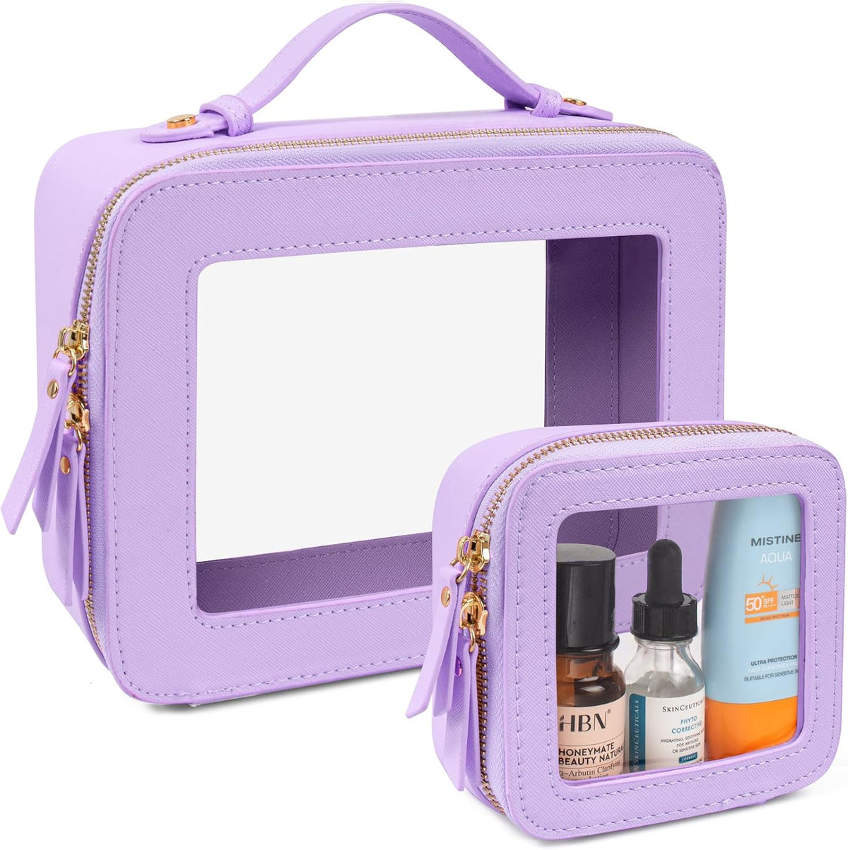 LETGO 2Pack Clear Makeup Bag Mahjong Tile Bag with Zipper and Handle| Structured Large Travel Makeup Bag for Toiletries for Women Mahjong Tile Carrying Case