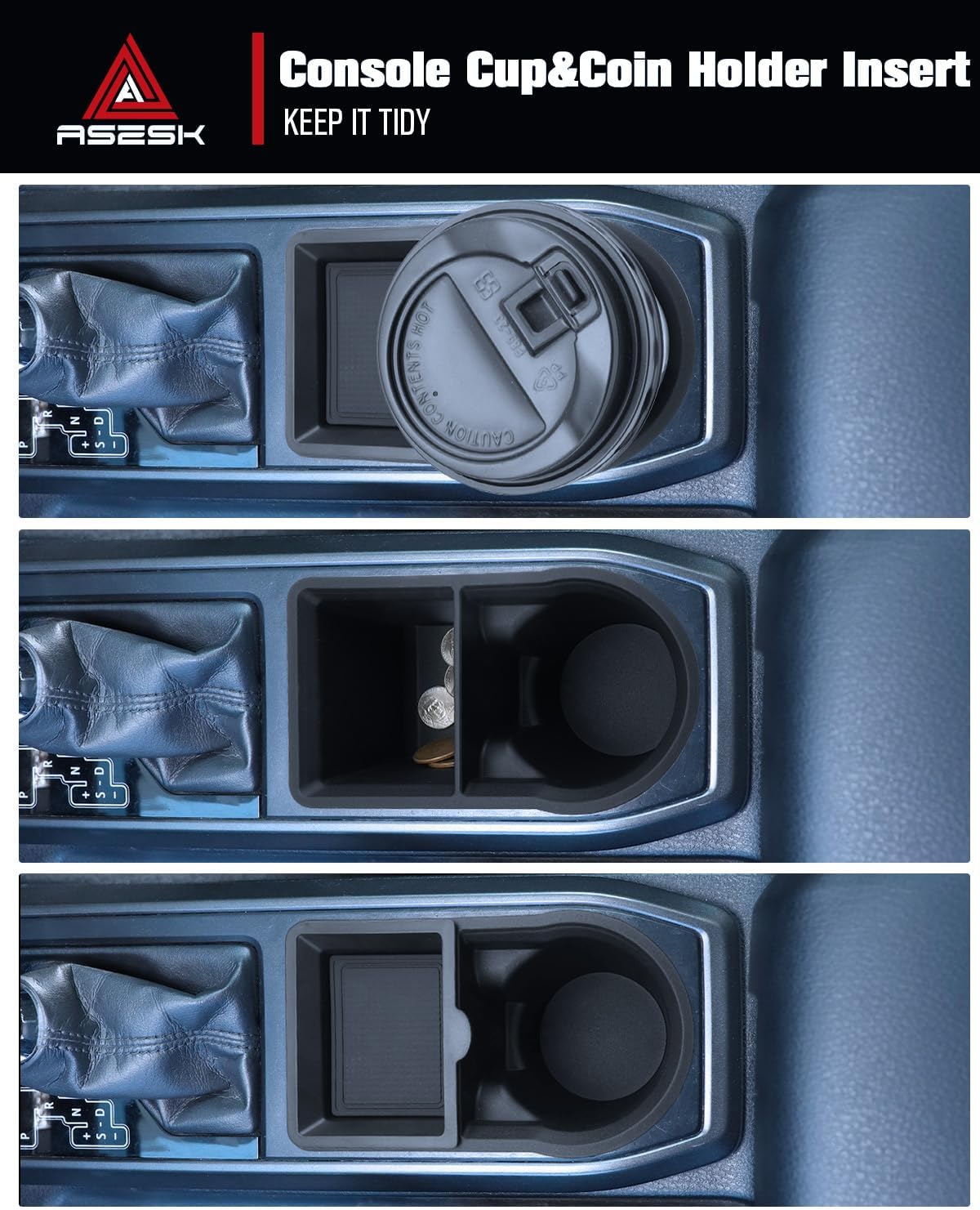 for 2PCS Center Console Coin Box Organizer&Water Cup Holder Insert ABS Materials Compatible with 2016-2023 Toyota Tacoma