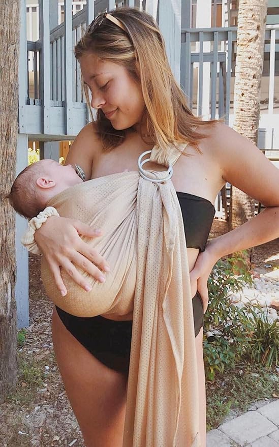Baby Water Ring Sling Carrier | Lightweight Breathable Mesh Baby Wrap for Infant, Newborn, Kids and Toddlers | Perfect for Summer, Swimming, Pool, Beach | Great for Dad Too Champagne