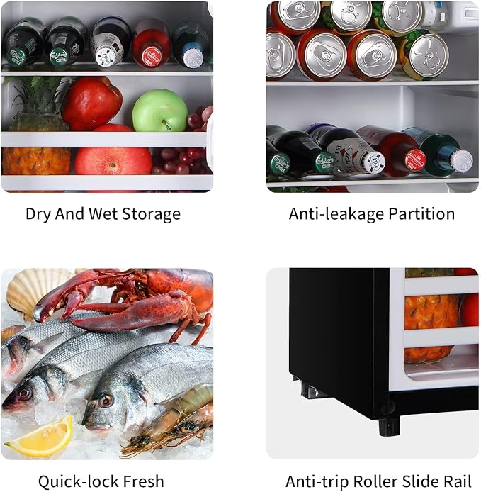 Refrigerator with Freezer 3.5 Cu.Ft Top-Freezer Compact Refrigerator Black | 7 Level Adjustable Thermostat Control, 2 Door ,Low noise,Low Power Consumption