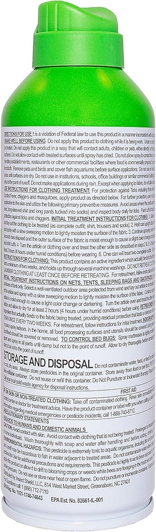 Insect Shield Premium Permethrin Spray - Powerful Repellent for Ticks, Fleas, Mosquitoes | 6 Oz Aerosol, Lasts 60 Days
