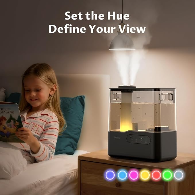 BREEZOME 5L Humidifiers for Bedroom Large Room, 36H Top Fill Cool Mist Humidifier with Essential Oil Tray, 7-Color Mood Light, Timer, Quiet Ultrasonic Humidifier for Home, Baby Nursery, Plants