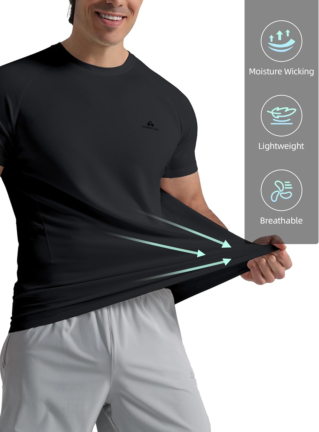 Pioneer Camp Men's Performance Running Shirt - Moisture Wicking & UPF 50+ Short Sleeve Gym Top