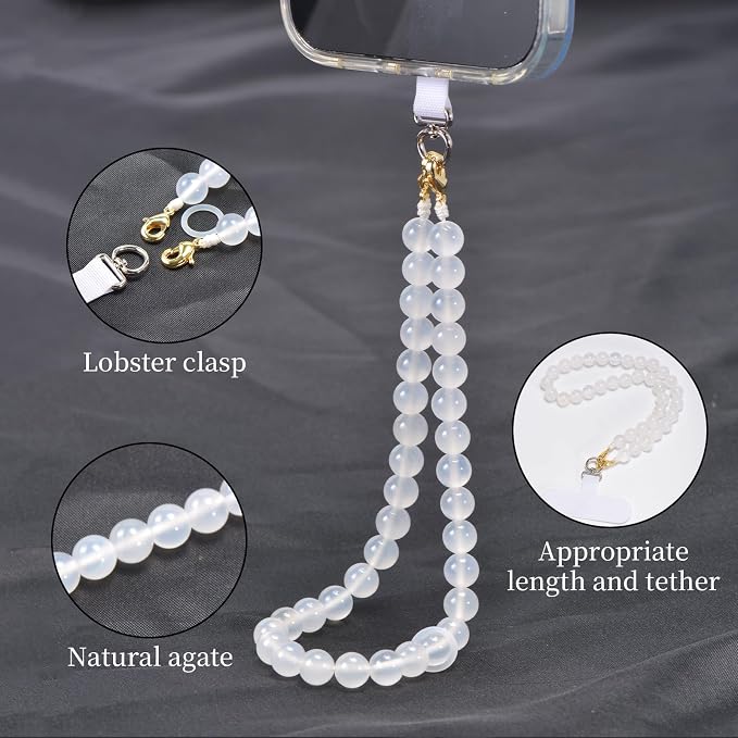 Agate Beaded Phone Wrist Strap for Women Men Stone Beads Charm Handmade