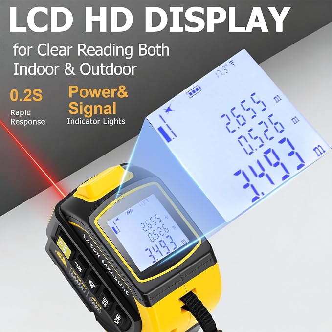 4-in-1 Digital Laser Tape Measure, 328ft/100m Laser Distance Meter