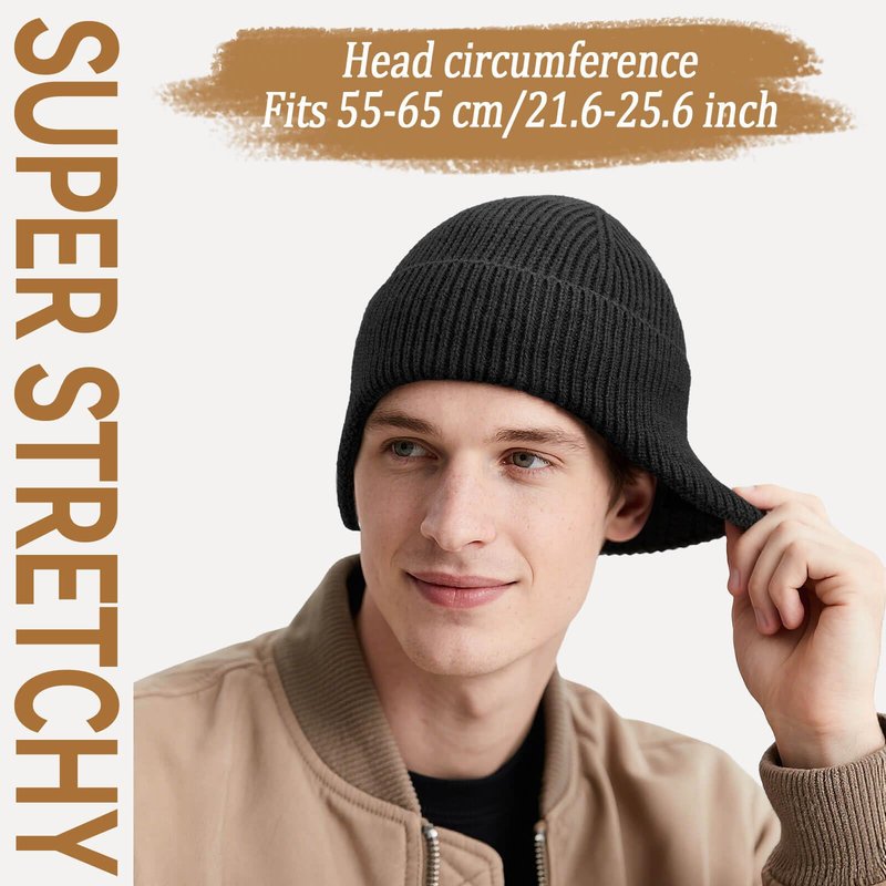 OZERO Winter Beanies Hats Men: Beanie with Ear Flaps Outdoor Thermal Knitted Hat - Soft Warm Knit Ski Stocking Polar Fleece Cuffed Cap for Men Women, Black
