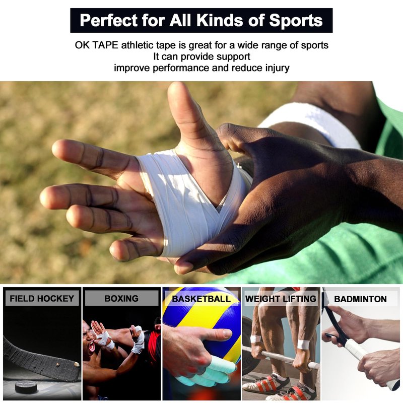 OK TAPE Athletic Sports Tape（4 Packs) - 45ft Per Roll Very Strong Tape for Athlete & Sport Trainers & First Aid Injury Wrap, Perfect for Fingers Ankles Wrist on Bat, Hockey Stick - Pink