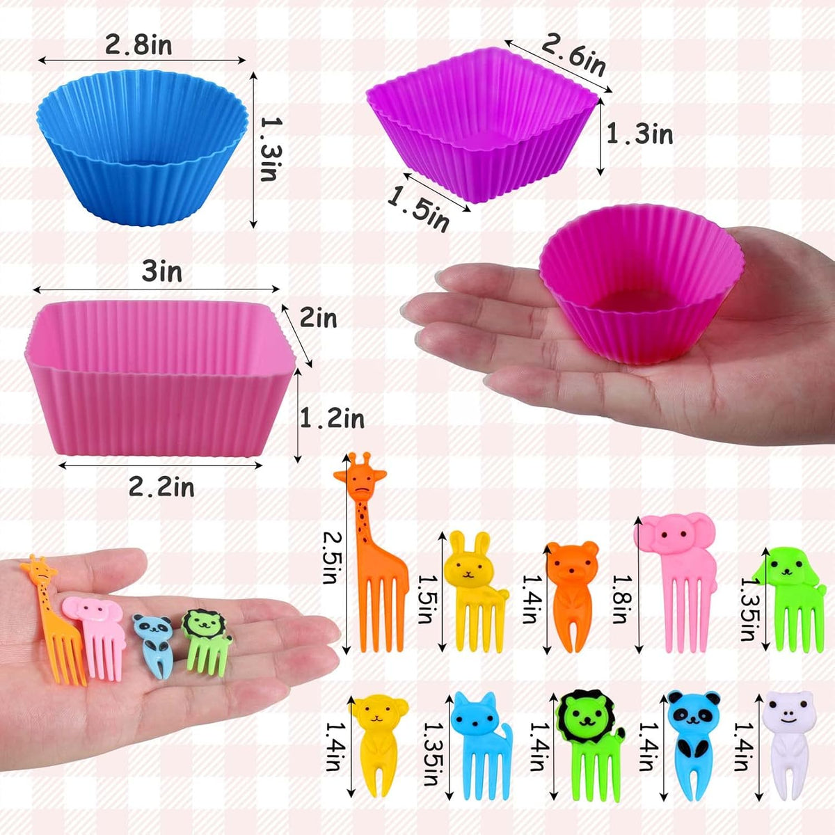 XANGNIER Silicone Lunch Box Dividers - 60 Pcs with Animal Food Picks | Reusable Bento Box Accessories for Kids