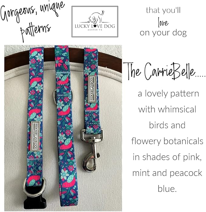 Lucky Love Dog - Adjustable Collar and Leash Set with Easy Click Buckle for Medium Dogs, Durable, & Comfortable Collar for Male & Female Dogs, Puppies & Adul t- CarrieBelle Combo, Medium