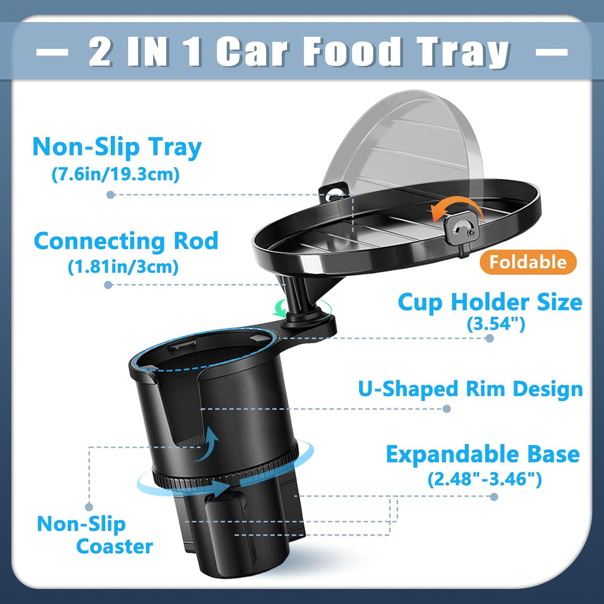 SAMPUSS 2-in-1 Car Cup Holder Tray Car Food Tray Car Table Car Seat Tray