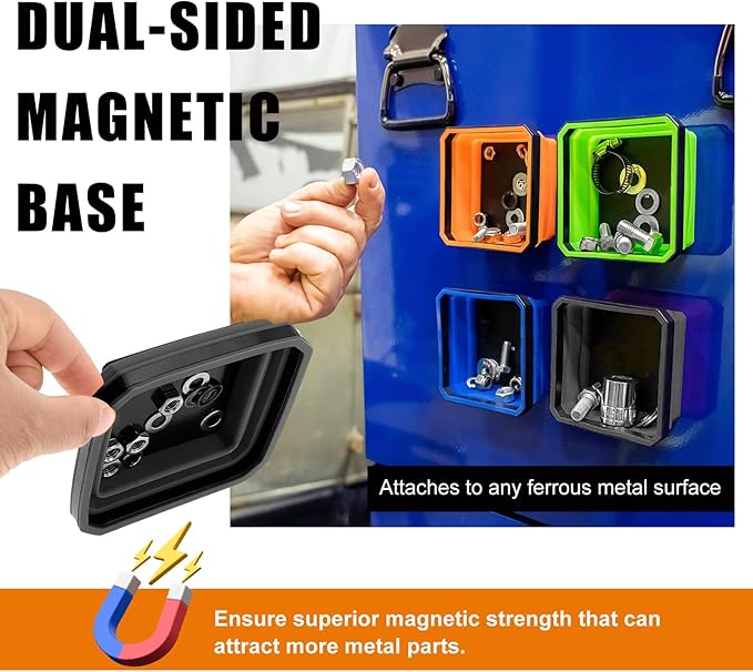 Collapsible Magnetic Parts Tray, 4.5 Inch Foldable Magnetic Square Silicone Tray, Tool Tray Set with Double-Sided Magnetic Base for Screw Bolts Nuts Pins, Car Accessories (Black, 1 PCS)