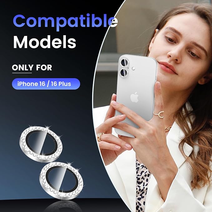 Tensea for iPhone 16 / iPhone 16 Plus Camera Lens Protector, 9H Tempered Glass