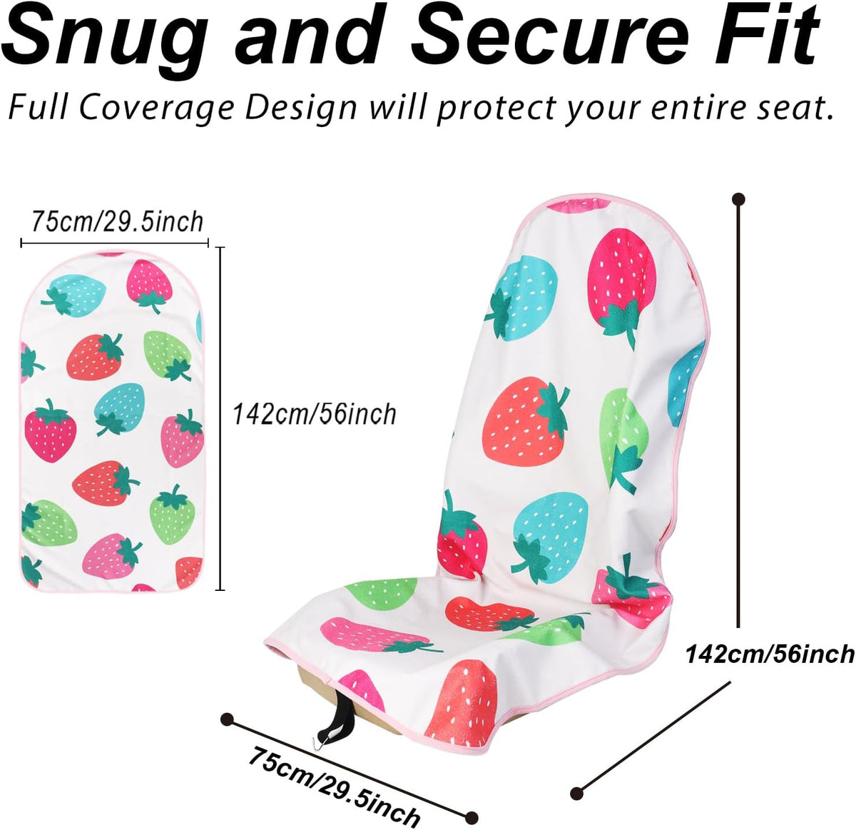 Sweat Towel Car Seat Cover Protector Front Seats for Gym Workout, Running, Swimming, Beach and Hiking, Waterproof Universal Seat Cover for Car, Trucks, Van & SUV (1, Strawberry, Front)