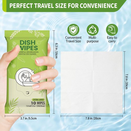 Creatyi 4 Pack Dish Wipes Camping Dish Wipes Travel Dish Soap Camp Kitchen Wipes Portable Cleaning of Plates, Bowls, Tableware and Ktchenware for Travel Camping (40 PCS)