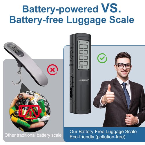 Battery-Free Digital Luggage Scale - 110lbs Capacity | Portable Handheld Scale for Travel (Black)