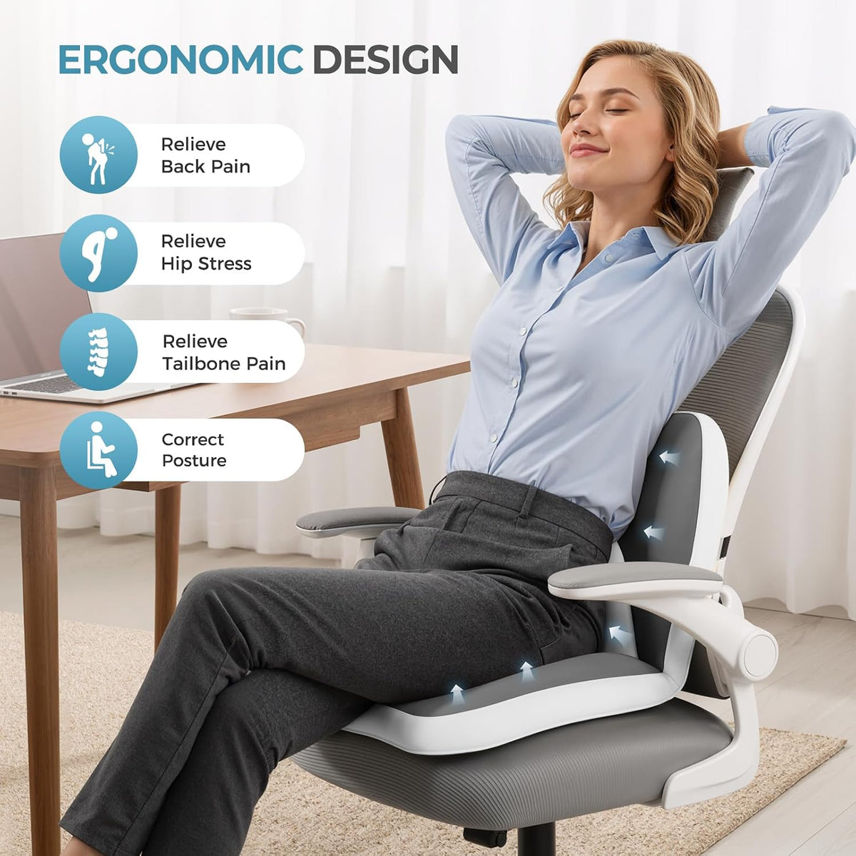 FLORICH 2 in1 Truck Seat Cushion and Lumbar Support Pillow Memory Foam Car Seat Cushion with Adjustable Strap for Truck Driver Long Drives, Fits Semi Truck Seat,Car,Office&Gaming Chair(Grey)