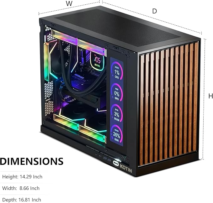 KOTIN Prebuilt Gaming PC, Ryzen 7 9700X, 32GB DDR5, RTX 5060 8GB, 1TB SSD | 360mm Liquid Cooled Gaming Desktop, 11.3in Smart Display, 650W 80+ Gold PSU, WiFi 7, Assembled in USA, Windows 11 ARGB Tower