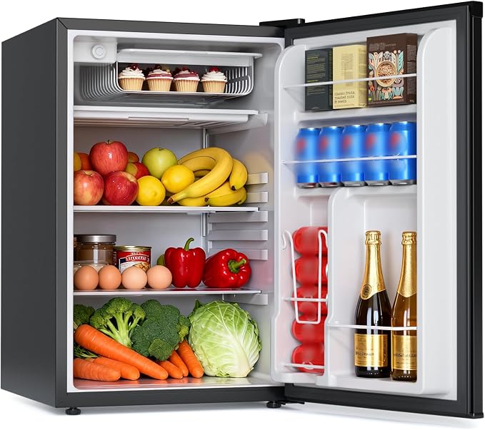 COWSAR 3.1 Cu.ft Mini Dorm Fridge for Bedroom Apartment Office, Black | Reversible Single Door, Adjustable Thermostat, Energy Saving, Remove Glass Shelves, Compact Small Fridge for College Dorm