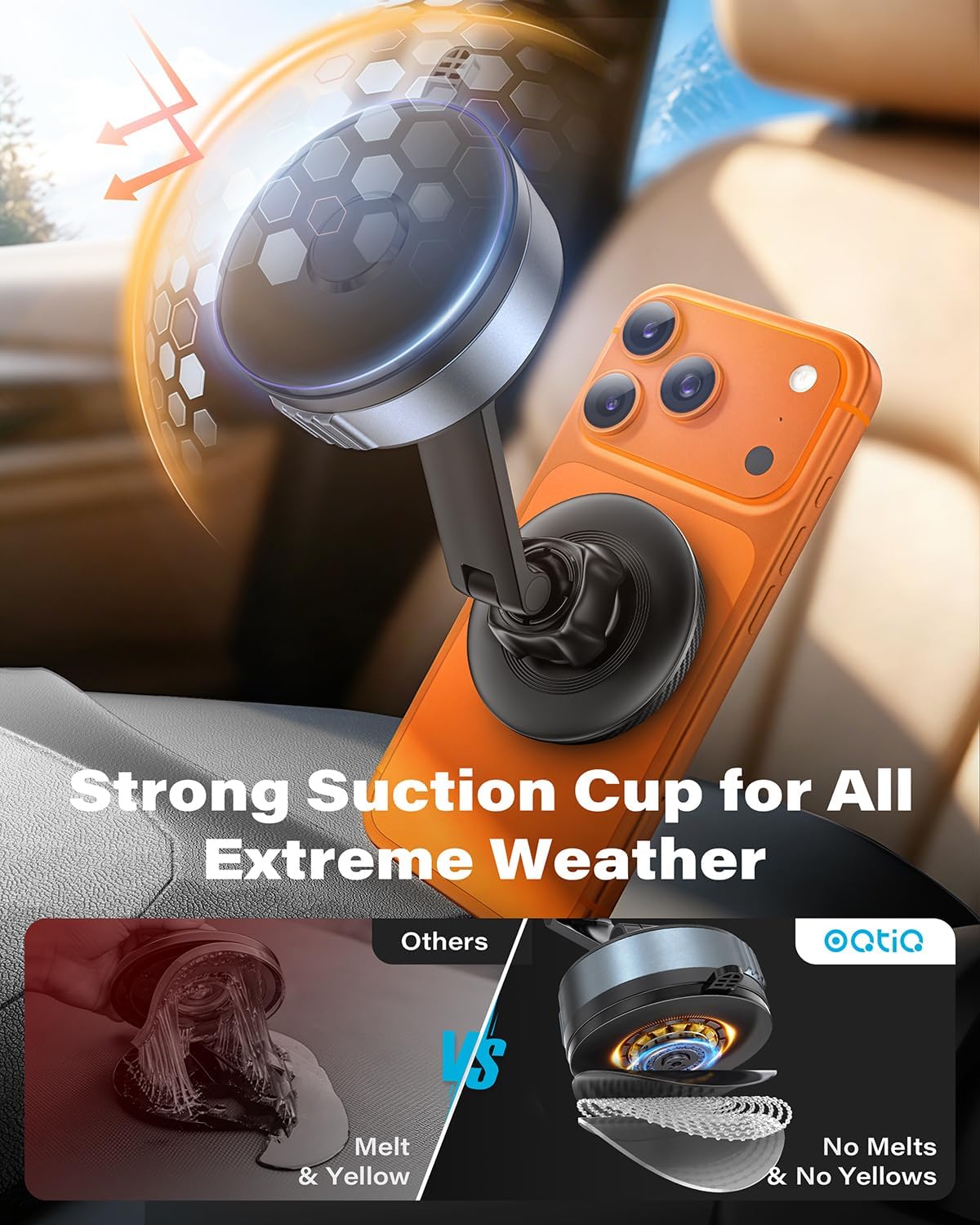 OQTIQ Magnetic Phone Holder for Car, Suction Cup Phone Mount for MagSafe