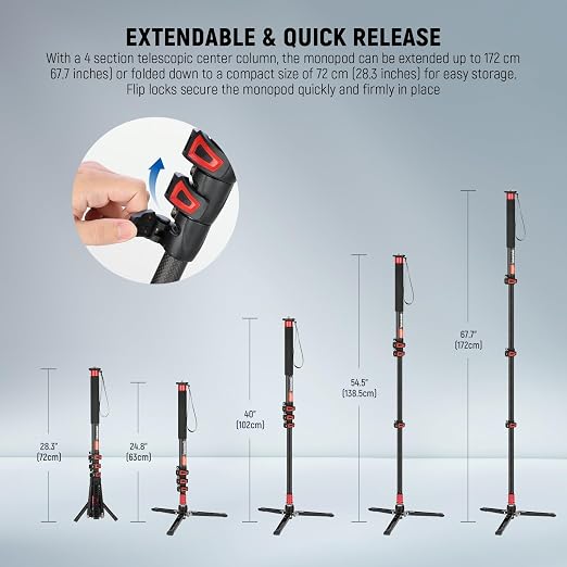 NEEWER 67.7" Camera Monopod Stand, Lightweight Carbon Fiber Travel Tripod