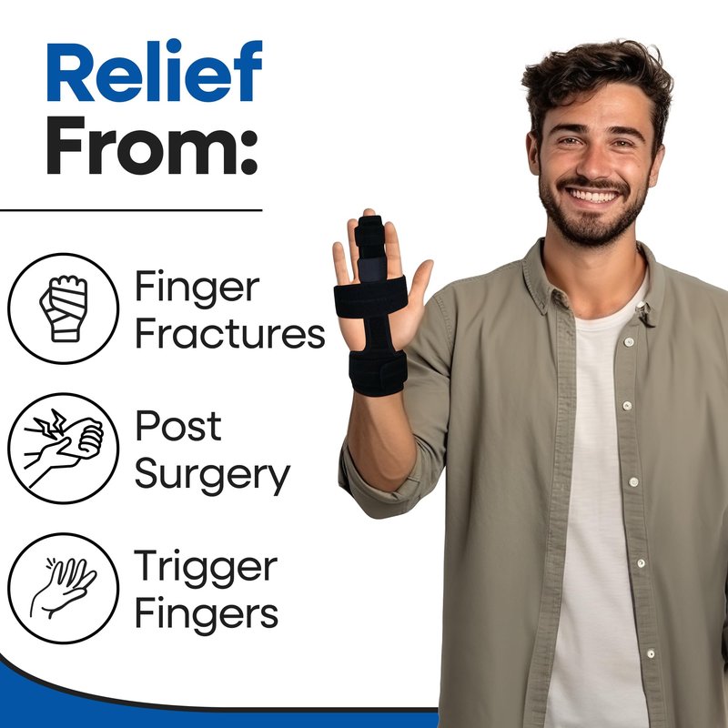 Trigger Finger Splint Middle Finger Brace | Middle Finger Splint For Broken or Fractured Middle Finger, Arthritis, Tendonitis, Tenosyvitis | Mallet Trigger Finger Straightener Immobilizer | S/M
