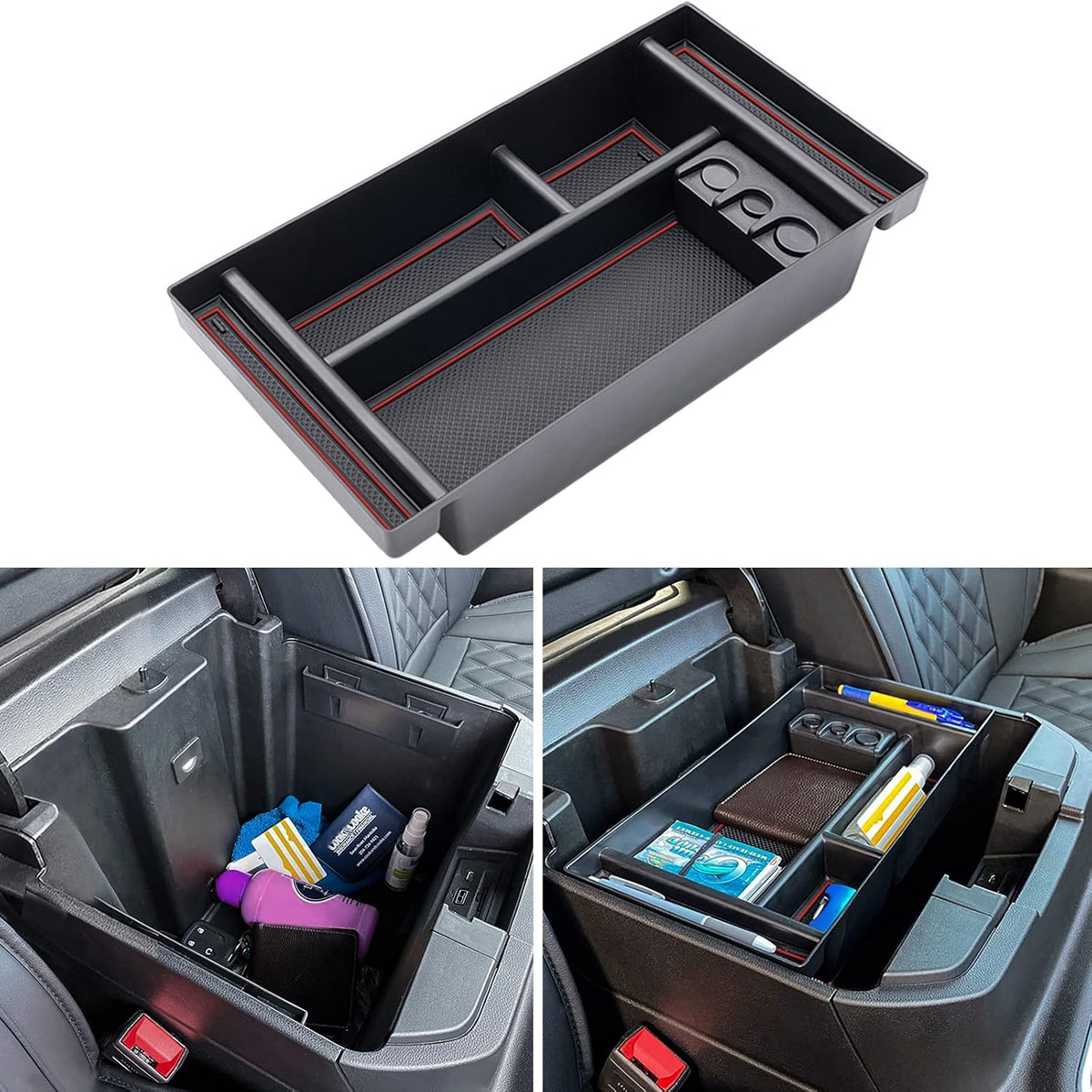 TOPINSTALL Red Center Console Tray Compatible with 2019-2022 Chevy Silverado/GMC Sierra 1500 and 2020-2023 Silverado/Sierra 2500HD/3500HD Accessories (Full Console w/Bucket Seats ONLY)
