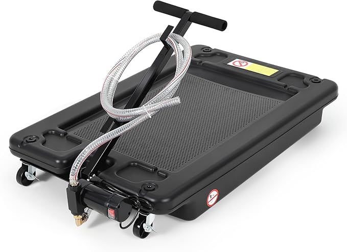Oil Drain Pan 17 Gallon Oil Drain Tank,64L Low Profile Oil Drain Pan with Electric Pump,Oil Catch Pans for Changing Oil,Foldable Hand, with Hose, Swivel Casters for Car, SUV, Trucks Oil Draining Black