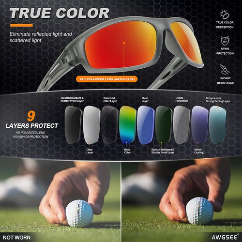 AWGSEE Polarized Sports Sunglasses for Men 100% UV Protection Wrap Around Unbreakable Sun Glasses for Fishing Driving