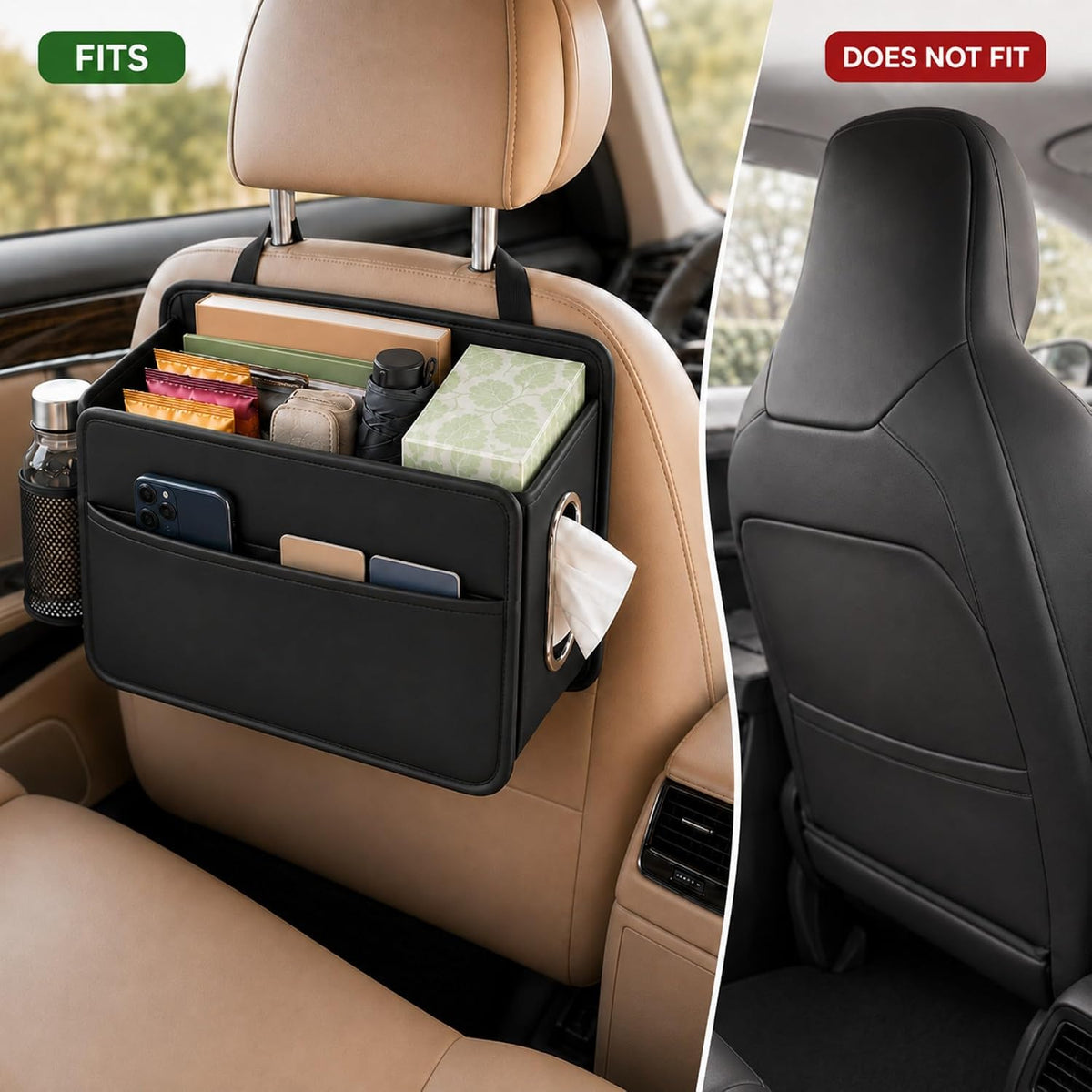 Noaman Upgraded Large Car Seat Organizer with Handkerchief Holder
