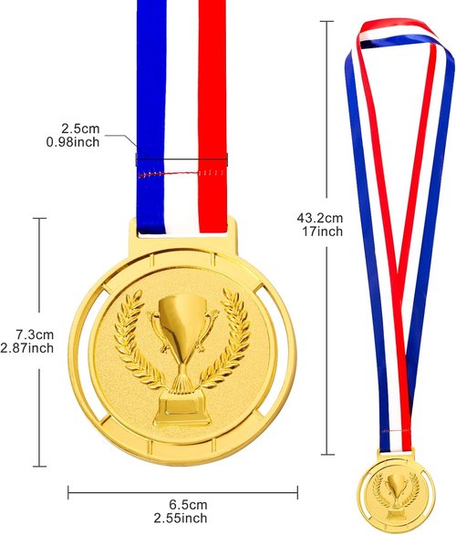 3 Pcs Olympic Medals by Trophy Style - Gold, Silver, Bronze | 2.55 Inch Metal Medals with Smooth Ribbon for Sports Competitions & Award Ceremonies