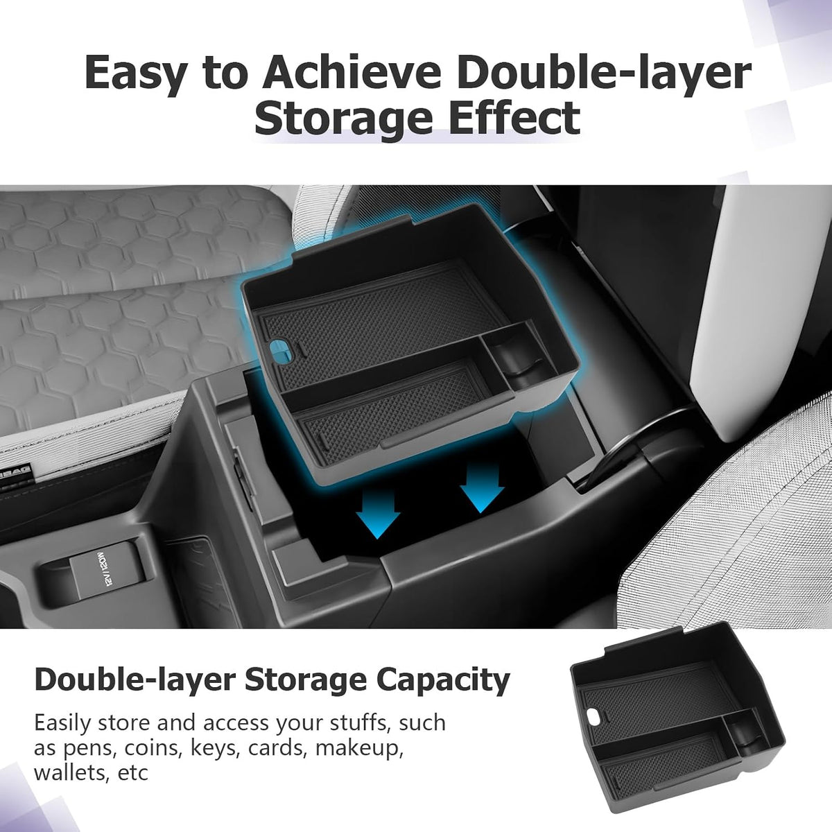 LUWU for 2025 Subaru Forester Accessories for 2025 Forester Base/Sport/Limited Armrest Console Secondary Storage Box Insert Tray ABS Material Black (Not for 2026 Touring/Wilderness/Premium)