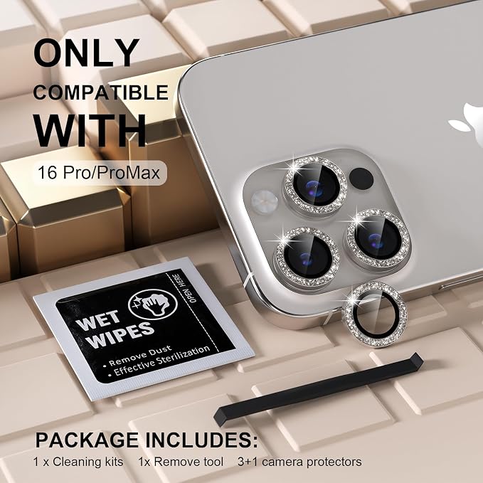 Misea Compatible for iPhone 16 Pro/iPhone 16 Pro Max Camera Lens Protector Bling