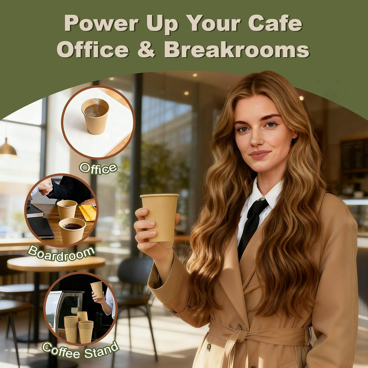 12 oz 500 Pack Disposable Coffee Cups, Bulk Brown Disposable Paper Cups, Coffee Cups for Hot Tea, Chocolate and Cold Drinks