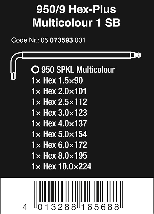 Wera - 5059297001 Kraftform Kompakt 62 Bitholding Screwdriver and Pouch Set, 33-Pieces & Tools 05073593001 950 SPKL/9 SM N SB Long ARM HEX Key Set, One Size, Multi
