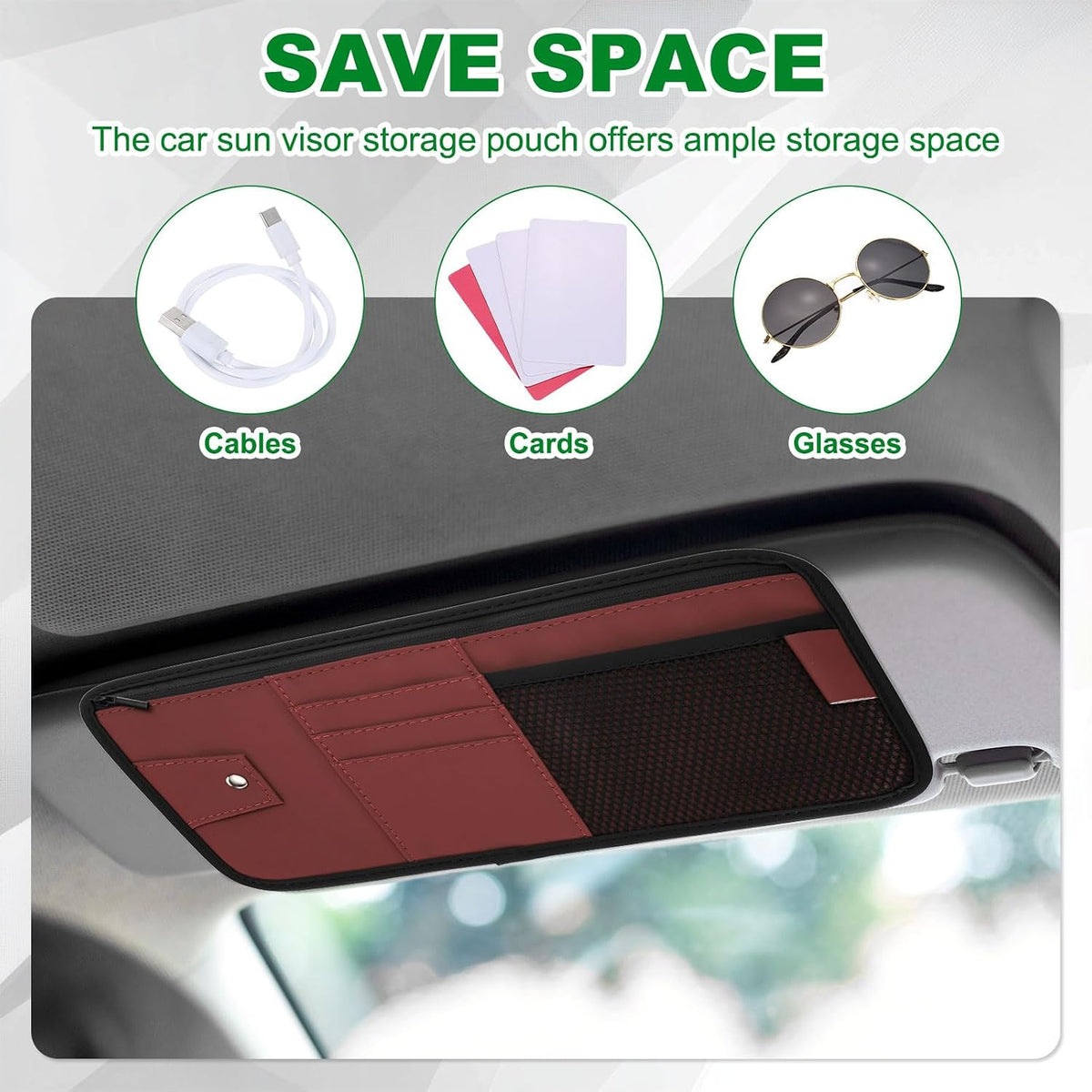 PATIKIL 1Pcs Car Sun Visor Organizer, 12.8 x 6.5 Inch PU Leather Vehicle Storage Pouch Holder for Sunglasses Card Pen Driver License Car Accessories, Gray