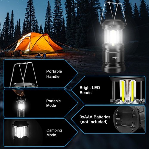 LED Camping Lantern - Battery Operated with Adjustable Brightness | 2-Pack for Emergencies & Outdoor Use