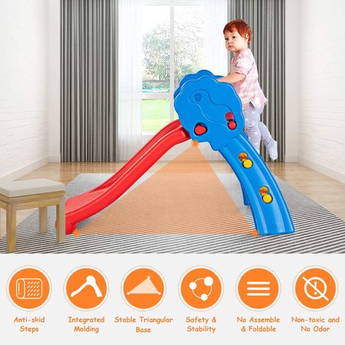 Baby Joy Folding Slide - Indoor Plastic Play Slide Climber for Kids | Floral Rail Design