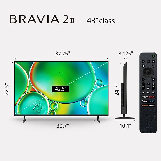Sony 43 Inch BRAVIA 2 II LED 4K HDR Smart Google TV (K-43S20M2) | Exclusive Features for PlayStation®5, Motionflow XR, 4K Processor X1 with 4K X-Reality PRO, Triluminos Pro