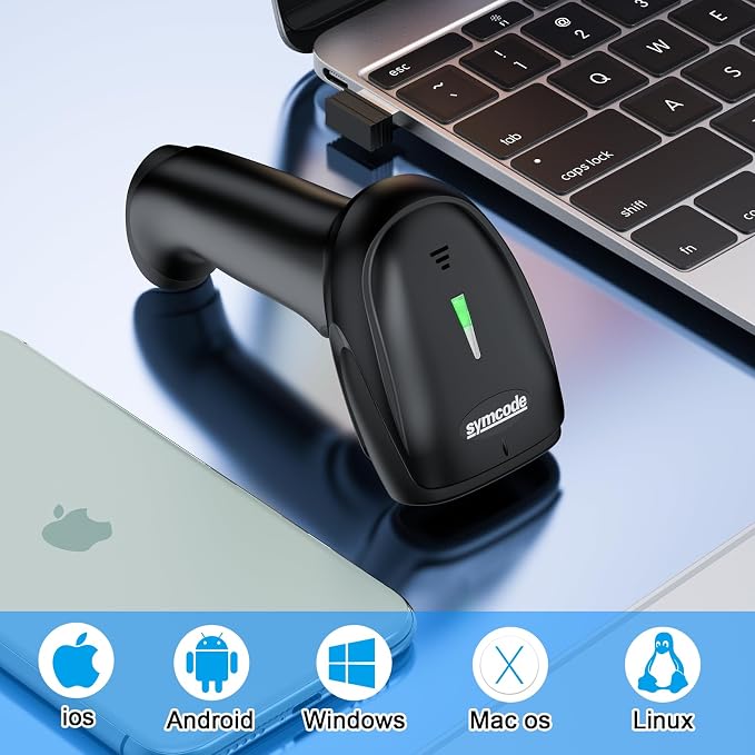 Symcode 2D Wireless Barcode Scanner, 1D QR Bar Code Reader Scanner Automatic