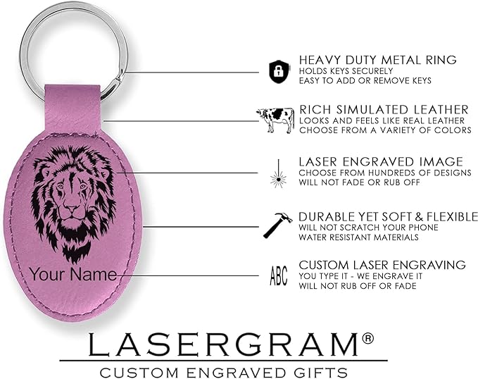 LaserGram Oval Keychain, Palm Trees, Personalized Engraving Included (Pink)