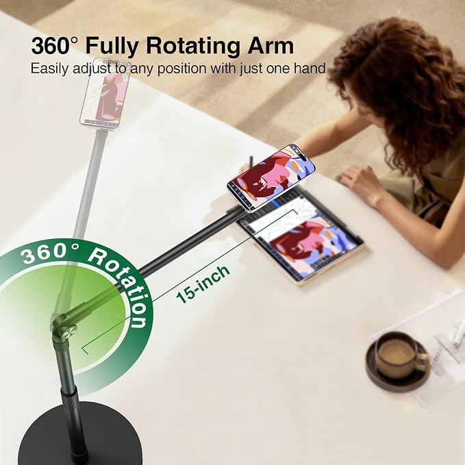 elitehood Magnetic Phone Stand for Overhead Recording, 15 in Long Arm Magsafe