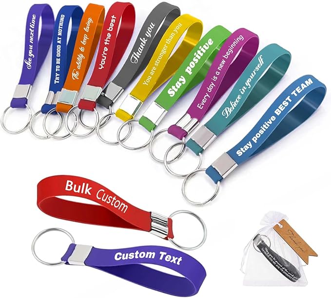 5/10/50/100 Bulk Custom Keychains Silicone Personalized Keychains Customized Text/Logo Keyrings for Events, Awareness, Motivation Customizable