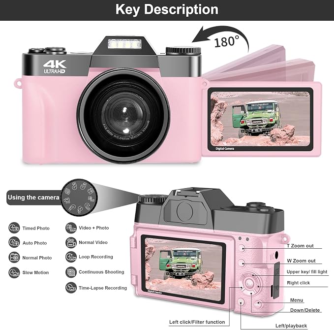 VETEK Digital Cameras for Photography, 4K 48MP Vlogging Camera 16X Digital Zoom