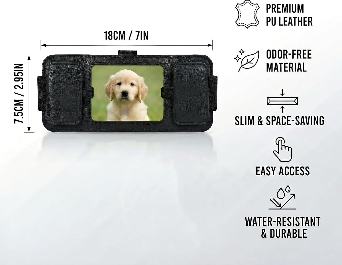 Magnetic Sunglasses Holder for Car Visor,Photo Slot,Black